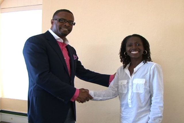 New Minister of Health in the Nevis Island Administration Hon. Mark Brantley welcomes Haemotologist /Oncologist Dr. Erole Hobdy to his Bath Hotel Office at Bath Plain on February 01, 2013